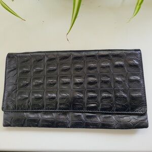 Black Crocodile Embossed Clutch